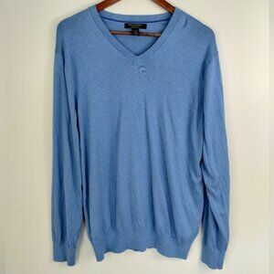 Banana Republic Sweater Mens Large Blue Luxury Blend V-Neck Silk Cotton Classic